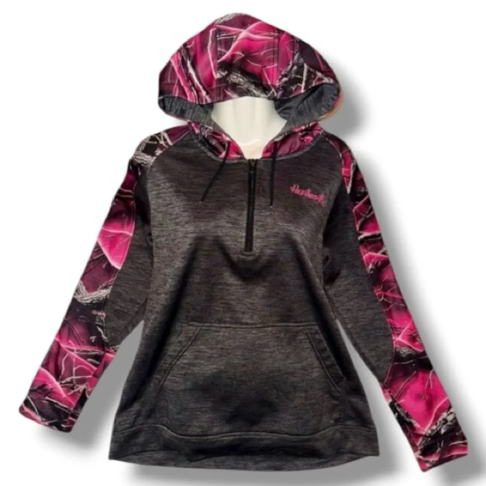 Huntworth Hoodie Pink Gray Camo Fleece Lined 1/2 Zip Pullover Women's XL - Picture 15 of 16